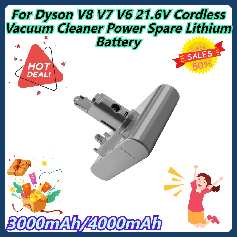 

3000mAh/4000mAh For Dyson V8 V7 V6 21.6V Cordless Vacuum Cleaner Power Spare Lithium Battery