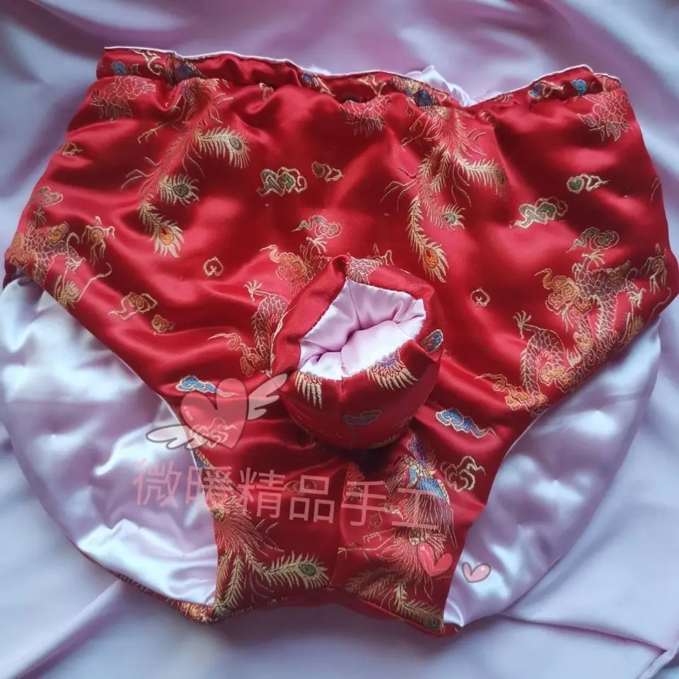 Dragon Embroidery Silky Touch Big Shape Thick Man's Pants Briefs Handmake inside cotton blended (big shape puffy)