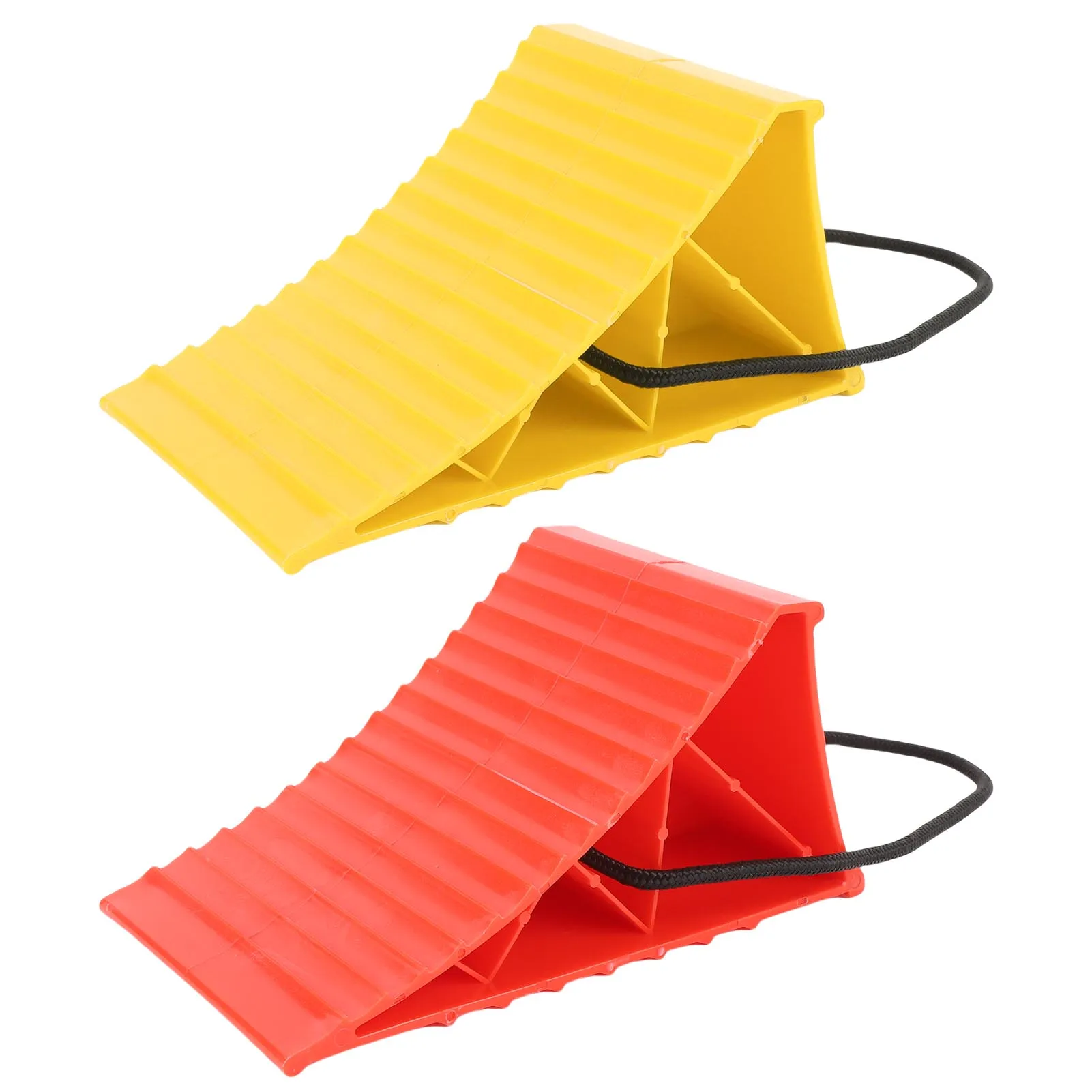 

4PCS Heavy Duty Wheel Chocks with Rope Anti Slip High Stability Hard Plastic Tire Chock Block Stopper for RV RV Wheel Chocks