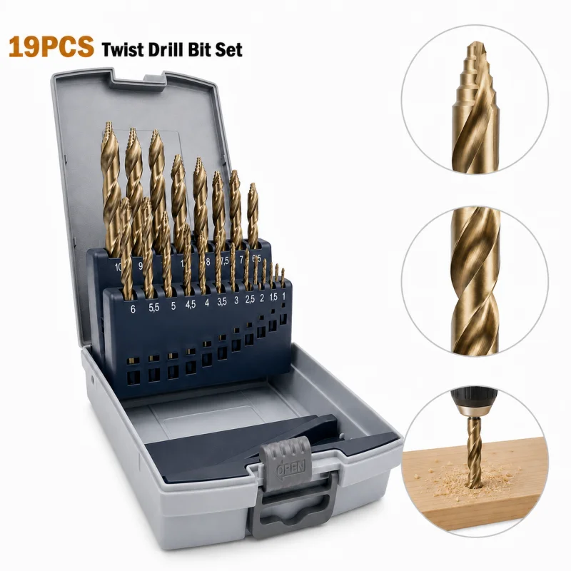 hssツイストドリルビットセット-19個-1-10mm-チタンコーティング-フラットシャンクドリルビット-鉄鋼、木材、pvc、家庭用ワークショップの穴あけ用