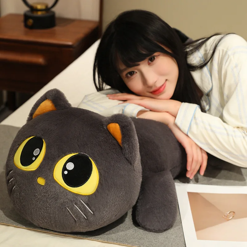 90/110cm Cartoon Soft Long Strip Cat Plush Doll Pillow Simulated Leopard Brown Cat Animal Stuffed Toy Home Decor Gift For Child