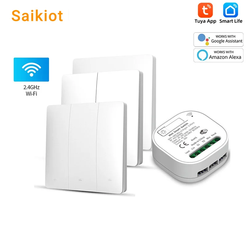 

Saikiot Tuya Smart 16A 1 Gang 2 Gang 3 Gang WIFI Switch with Power Meter Smart Switch Neutral Wire Smart Home WIFI Switches