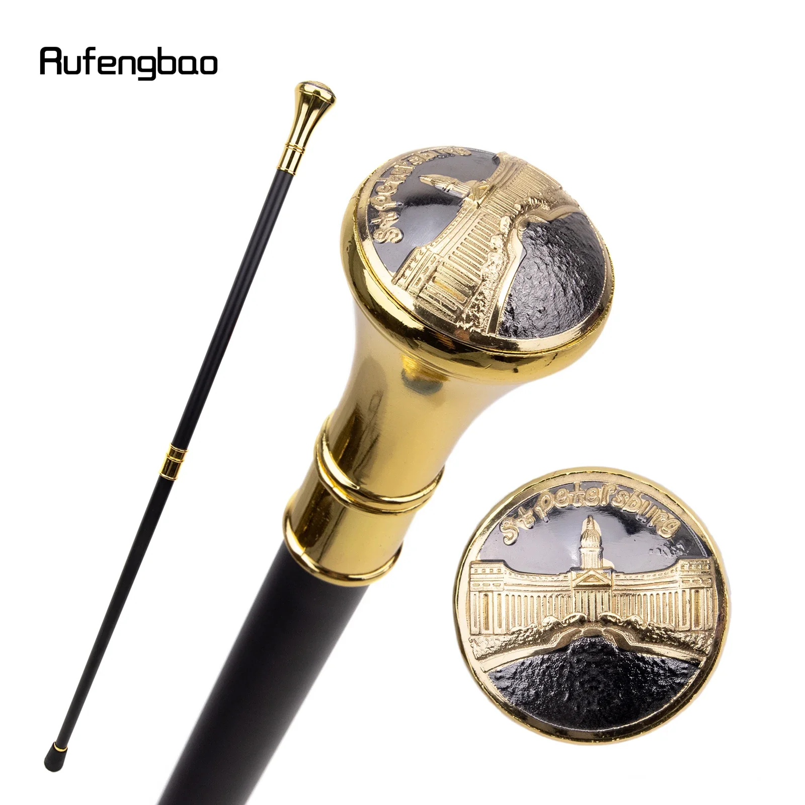 

Golden Stpetersburg Kazan Cathedral Totem Relief Walking Cane Fashion Walking Stick Gentleman Crosier Knob Walking Stick 93cm