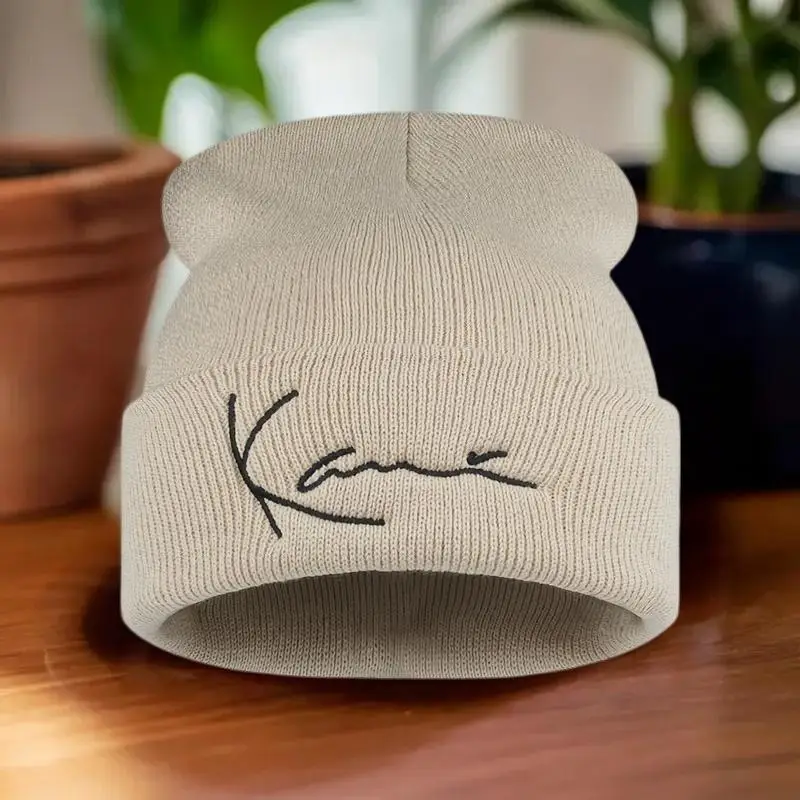 قبعة كارل كاني الرجعية المطرزة محبوك للرجال والنساء الشتاء الدفء مقنعين محبوك قبعة #4