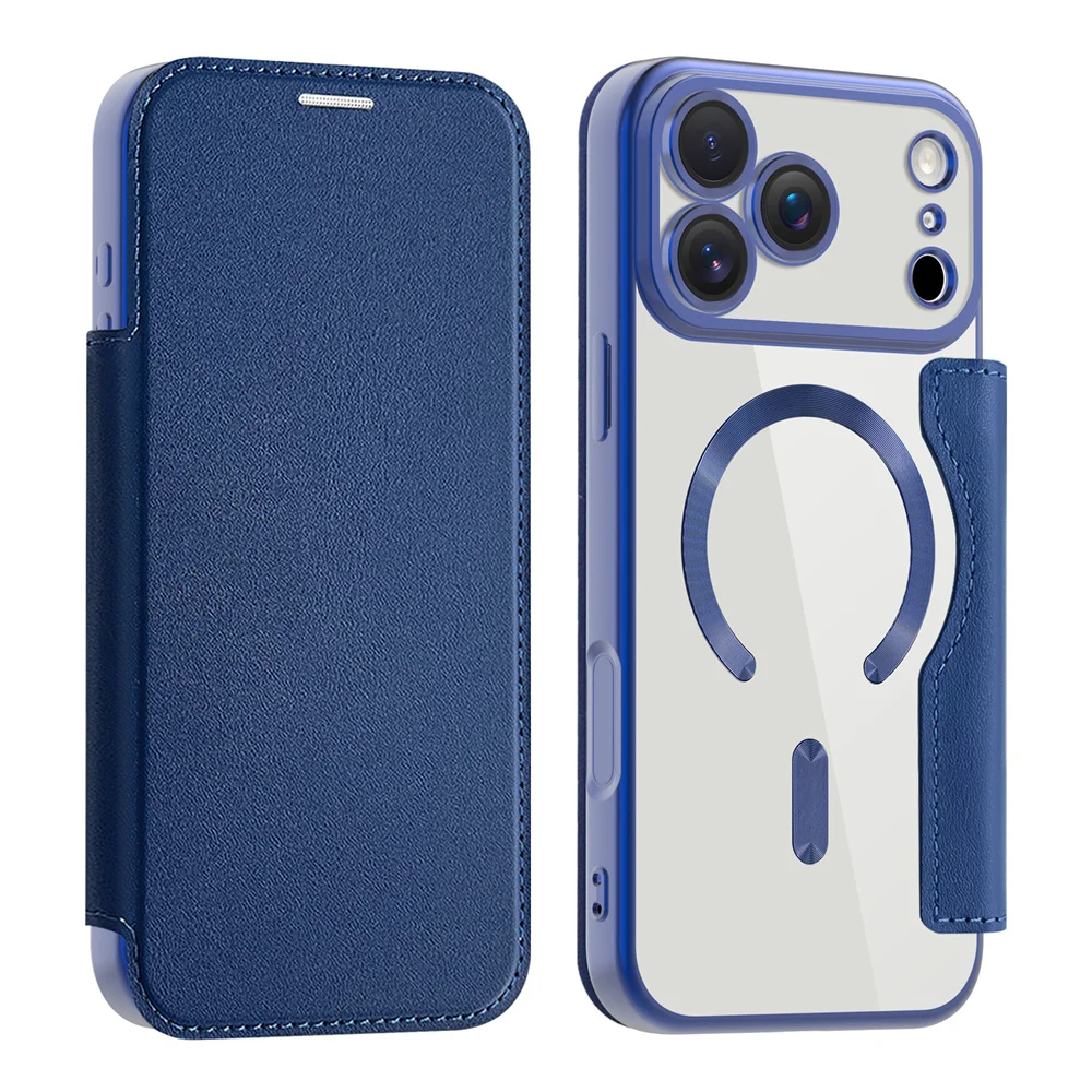 Luxe Transparante Flip Lederen Portemonnee Magnetische Telefoonhoes voor iPhone 15 16 17 18 Pro Max 14 13 12 11 Kaarthouder voor Magsafe Cover
