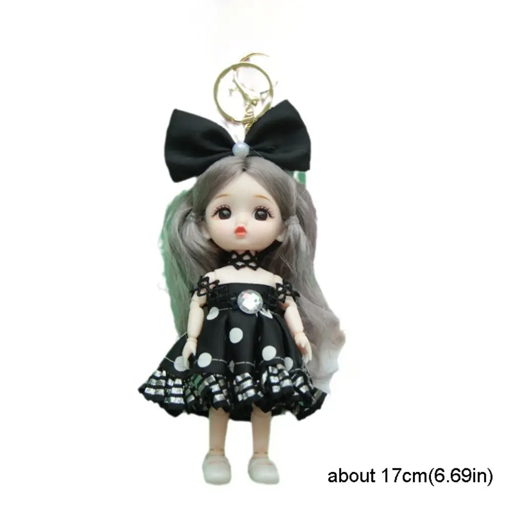 Cartoon Princess Doll Pendant Keychain Kawali Dress Up Doll Hanging Backpack Ornament 13 Movable Joints Vinyl Bag Keyring