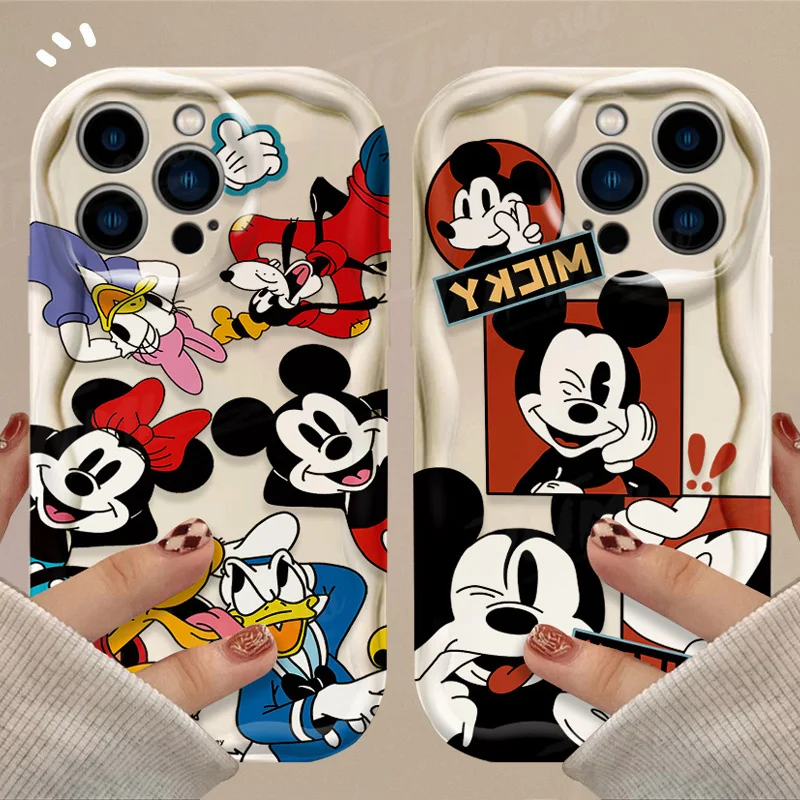 Cartoon Disney Mickey Mouse 3D Wave Case For iPhone 15 14 13 12 11 Pro Max X XR XS 8 7 6 6S Plus SE 2020 Shockproof Soft Cover