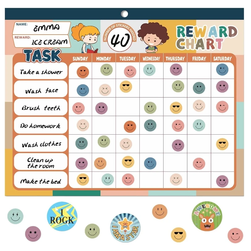 Reward Chart Pad for Kids with 32 Chore Charts Magnetic Behavior Chart System for Motivate Good Habits 2280 Star Stickers