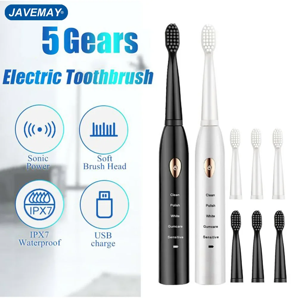 Electric Toothbrush JAVEMAY J209 for Couple Household Whitening - IPX7 Waterproof Ultrasonic Automatic Brush