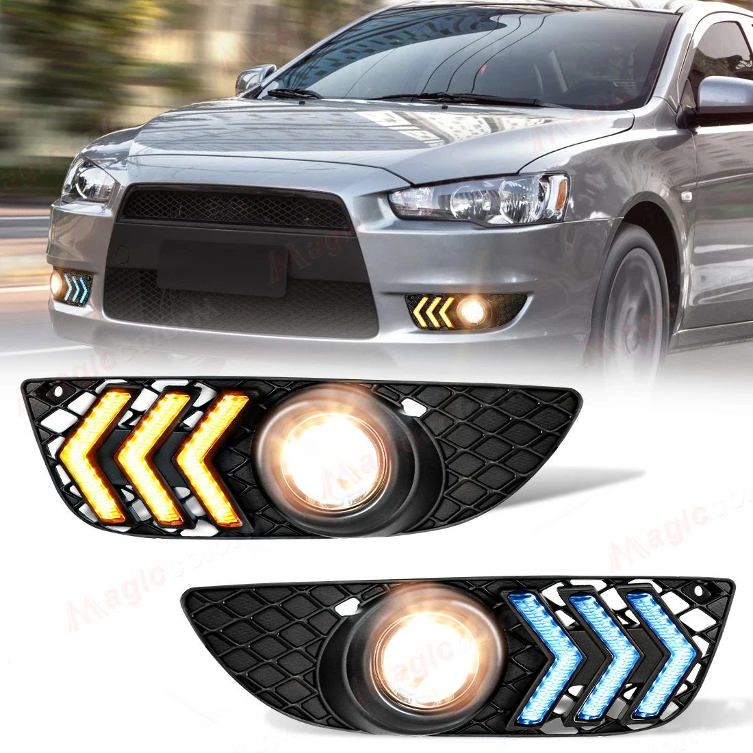

LED Daytime Running Lights For Mitsubishi Lancer 2008 2009 2010 2011 2012 2013 2014 DRL Turn Signal Fog Lamps White Yellow Blue