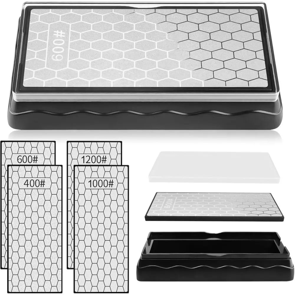 

Double-Sided Diamond Sharpening Stone, Knife Sharpener Stone Diamond Plate Stone with Non-slip Base for Kitchen Sharpen Tool