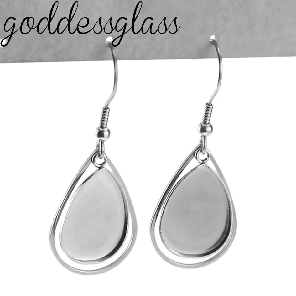 5pairs 13x1 8mm modna piękna łza kropla srebro pozłacane kolczyki puste/baza kolczyk do szkła cabochon kolczyki DIY biżuteria — zdjęcie 4