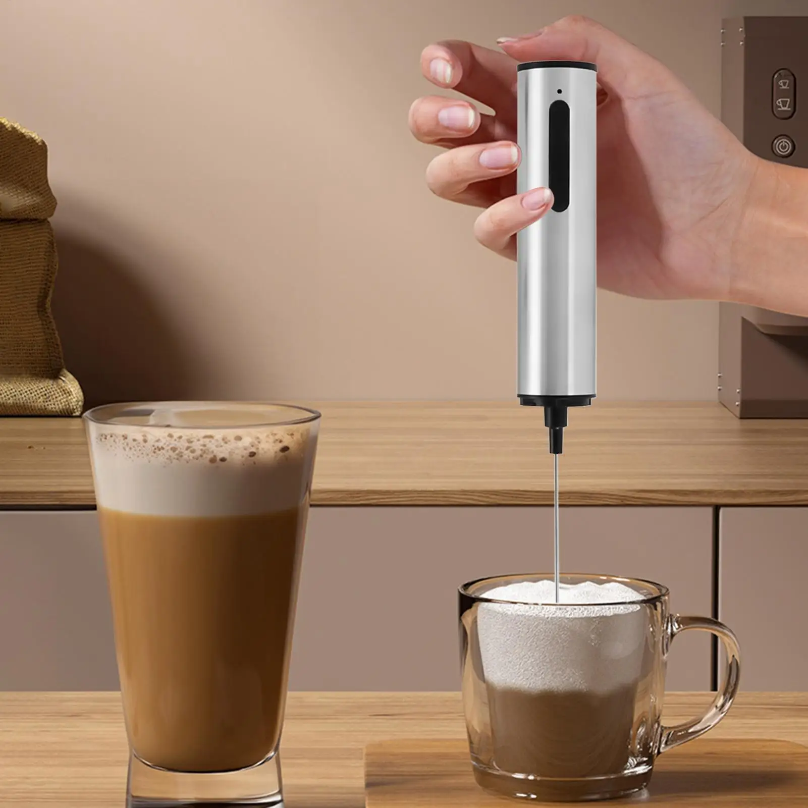 Electric Milk Frother Handheld Type-C Rechargeable 3-Speed Stainless Steel Frother Wand for Coffee Milk Protable Kitchen Foamer