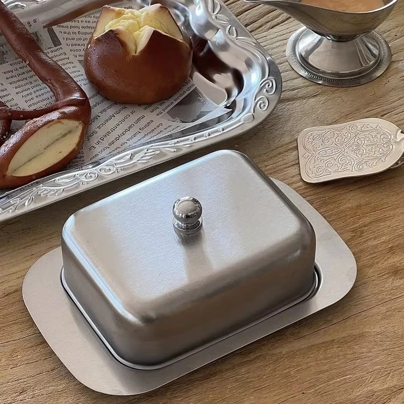 Stainless Steel Butter Dish with Lid Butter Cheese Storage Box Cheese Dish Butter Plate with Lid Butter Holder Kitchen Dinnerwar
