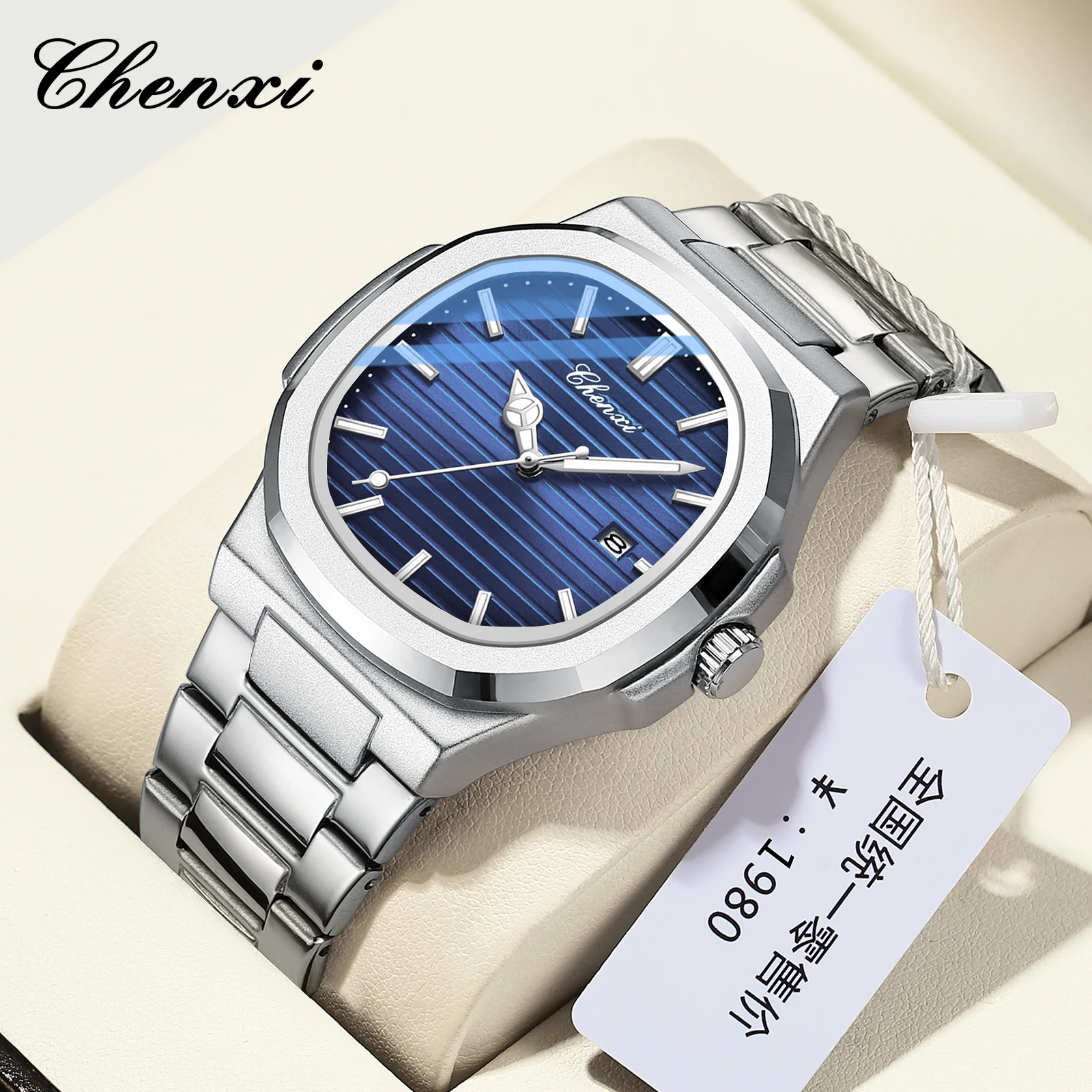 CHENXI 8222 Роскошные наручные часы из нержавеющей стали, кварцевые водонепроницаемые светящиеся мужские часы Reloj Hombre часы мужские наручные