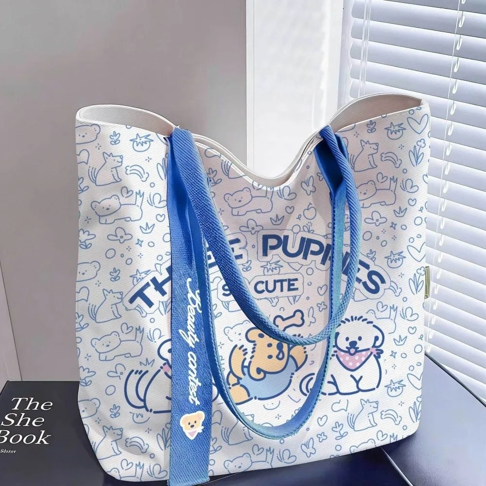New Canva Tote Bag Zipper Closure Cute Style Student Handbag Shoulder Strap Lightweight Daily Carry Bag Casual Outing