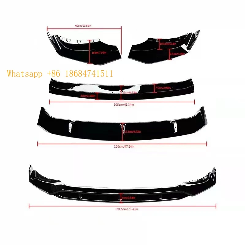 Fit 2020-2023 X5 G05 Black Style Front Lip Gloss Black Transfer 4 Pieces Front Splitter