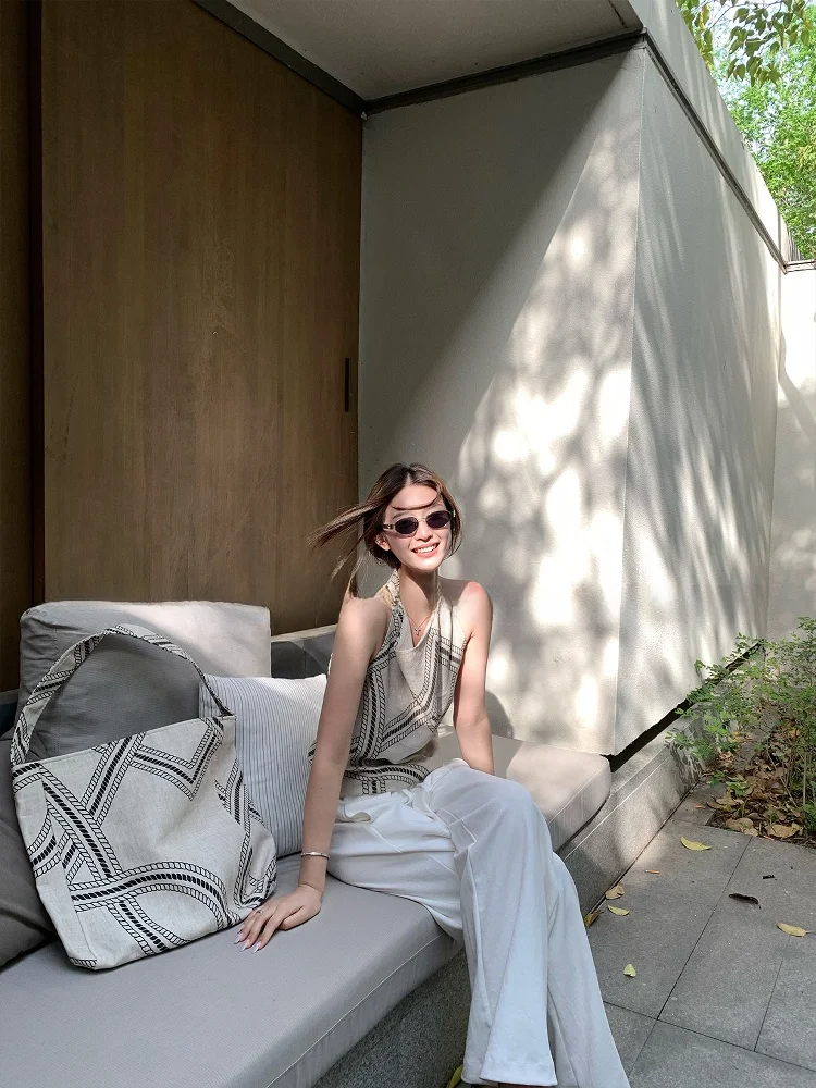 

Lin2 Summer Linen Cool Feeling Svel Women's Vest Hanging Ne Loose Retro Sle Comfortable Breathable Casual Top