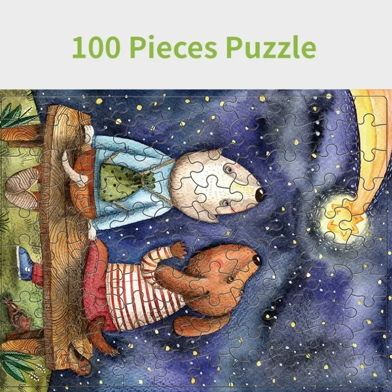 

100 Pieces Jigsaw Puzzle Assembling Picture Cartoon Animals See The Comet Decompression Puzzles Toy Educational Children's Toys