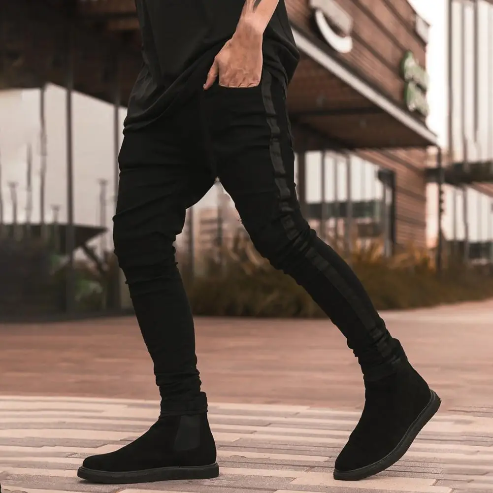 Motorcycle Stretch Men's Jeans Spring And Autumn Club High-Quality Jeans Classic Solid Color Daily Casual Wear Small Feet Pants