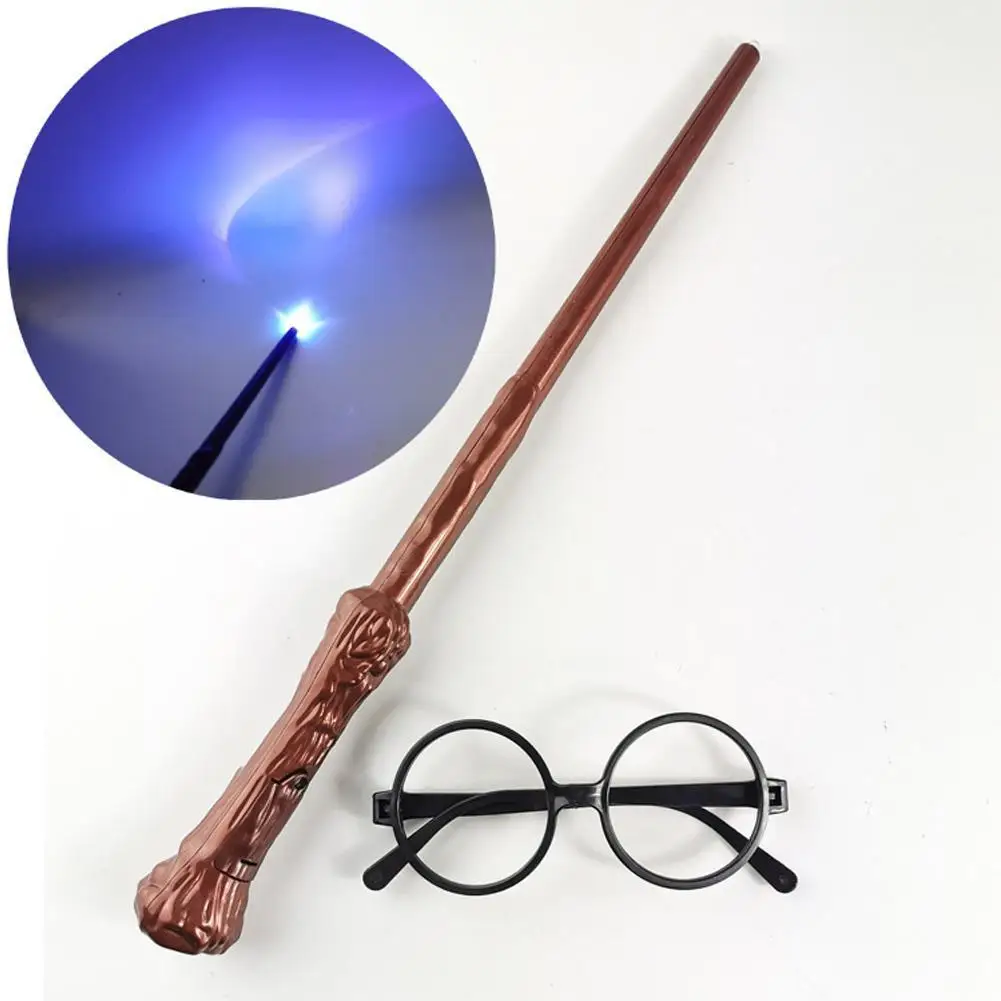 Varita iluminada para niños, juguete mágico con luz y sonido, accesorios de disfraz de Harry Potter, gafas de varita de bruja de Mago para Cosplay, 2024