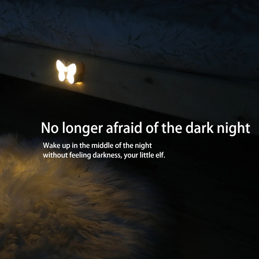 Motion Sensor LED Night Light Butterfly Rechargeble Night Lamp Bedside Bedroom Decoration Kitchen Cabinet Storage Night Lights