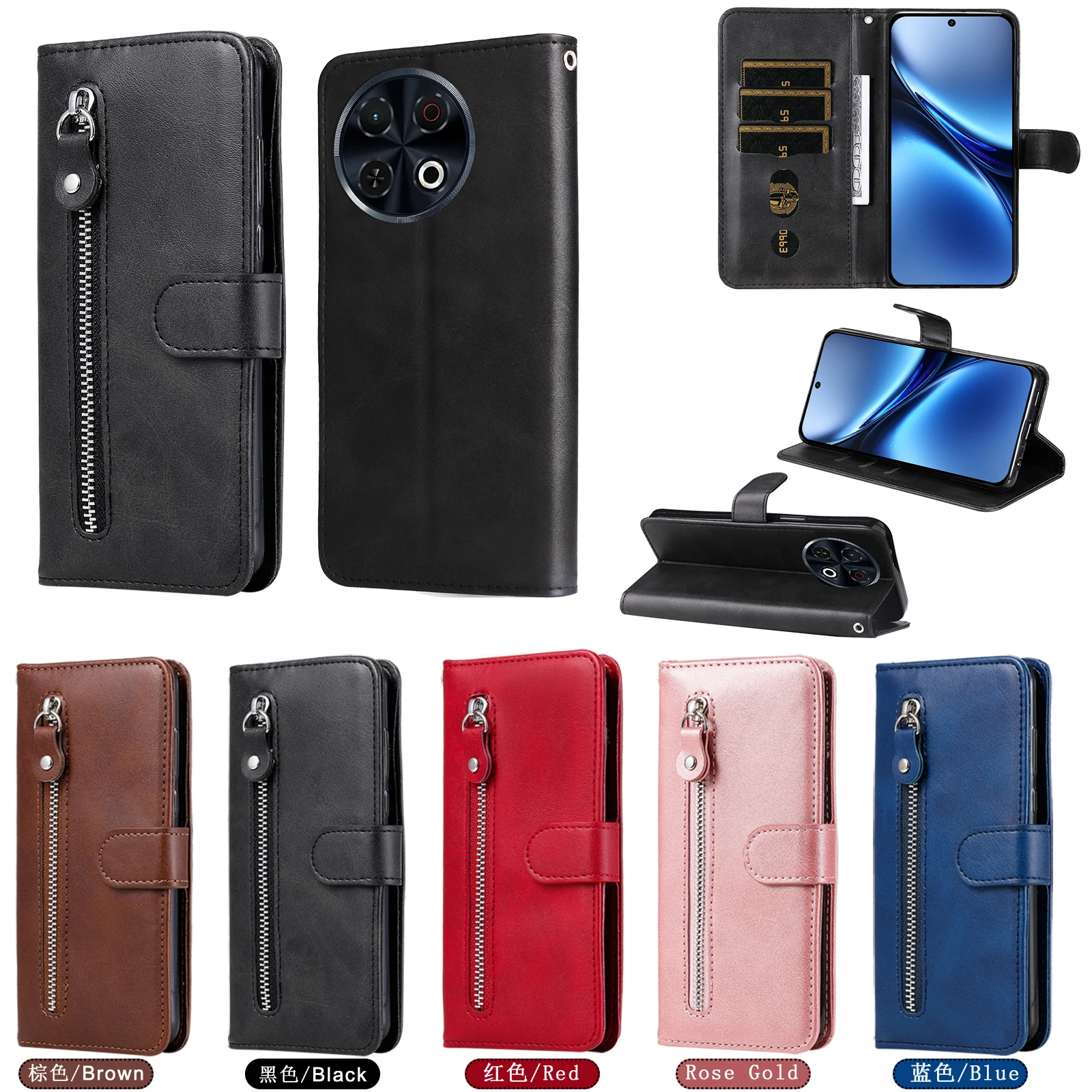 For TECNO Spark 30 PRO 4G Luxury Zipper Leather Case Flip Retro Wallet Book Holder Full Cover For TECNO Spark 30 Phone Bags