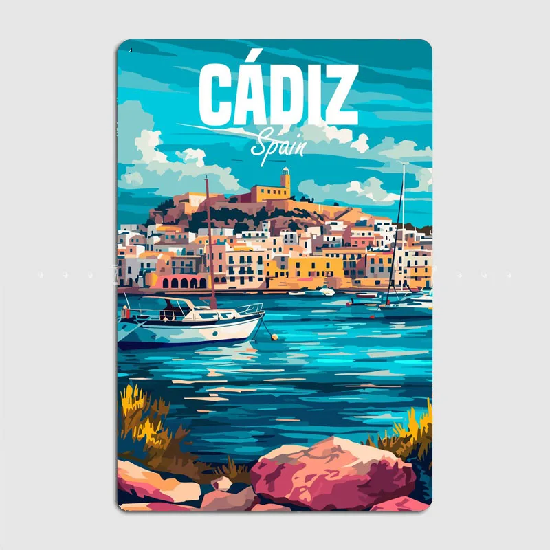 Cadiz Spain Travel Scenic Spot Vintage Poster Metal Sign Kitchen Wall Art Decor Garage Room Decor Tin Home Decor