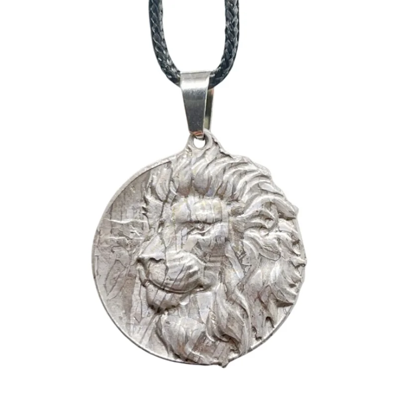 Authentic Muonionalusta Meteorite Lion Head Pendant Hand Carved Courage Amulet Necklace LK344