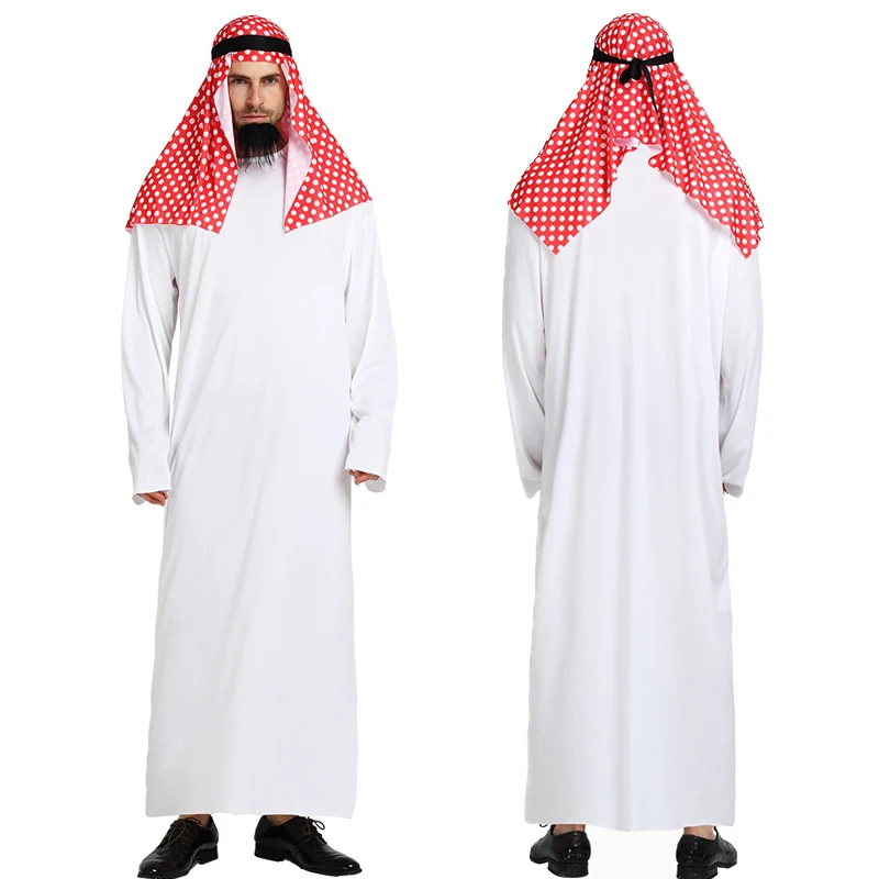 Middle East Adult Men Arabian Sheikh Costume White Robe Halloween Carnival Dubai Prince Cosplay Outfits