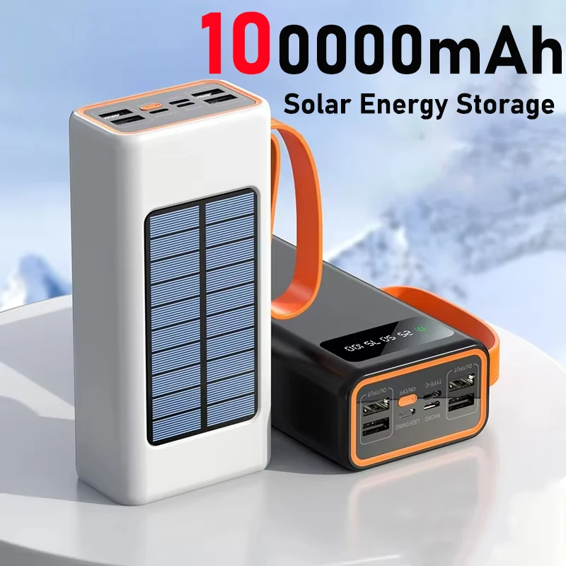

Водонепроницаемое уличное портативное солнечное беспроводное зарядное устройство емкостью 100000 мАч со встроенным зарядным кабелем, складная солнечная панель 2025