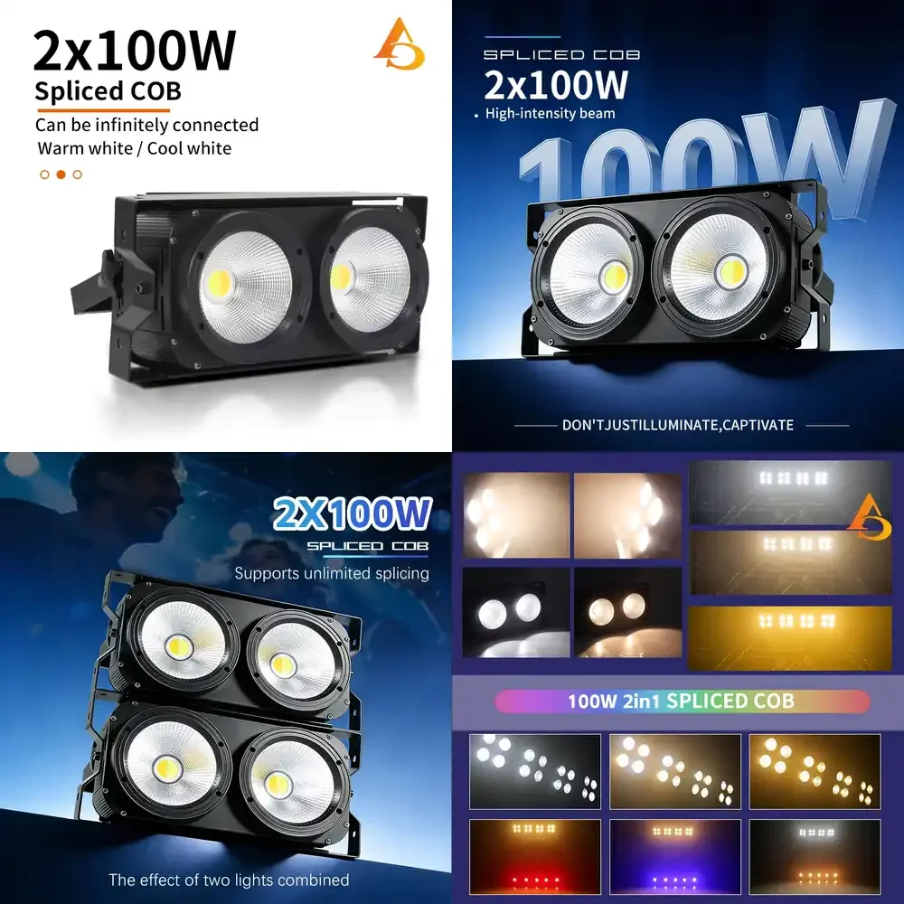 AICPOSE 200W 2-Eye Audience LED Blinder Par Light with 40/60 Beam Angle IP33 Smooth Dimming for Theater & Studio