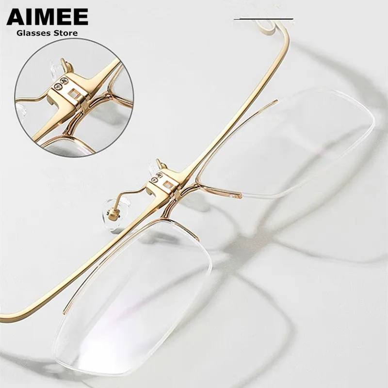 Hollow Design Titanium Glasses Frame Men's Business Half-rim Big Size Prescription Eyeglasses Women Optical Spectacles Frame