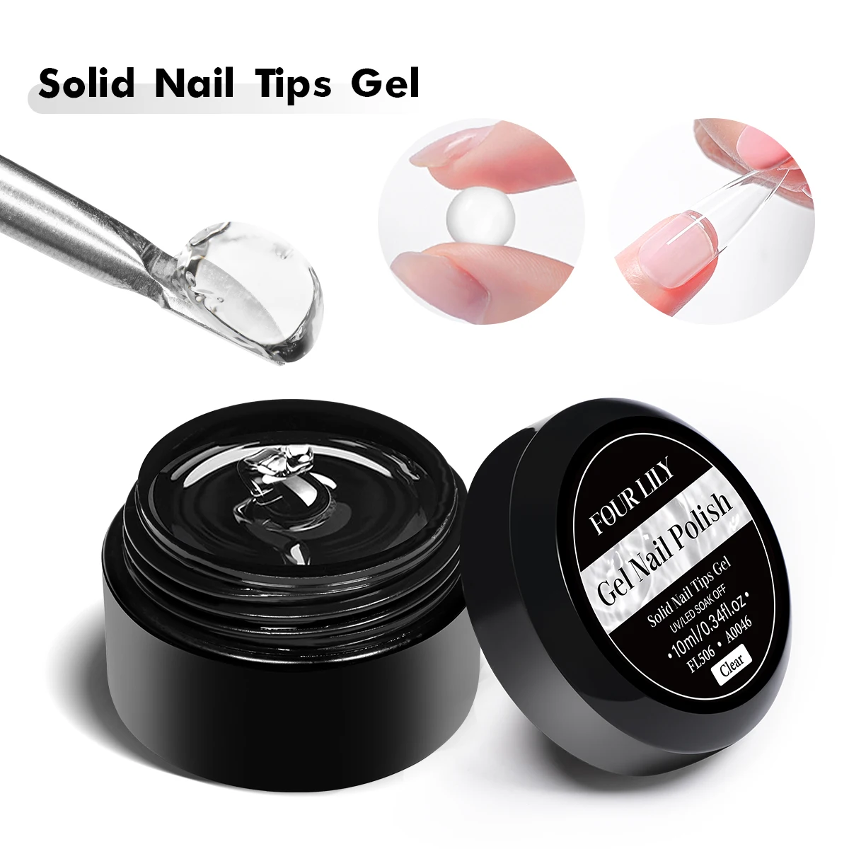 10ml Clear Solid Nail Tips Gel,o Burn No Sticky UV/LED Curing Adhesive For Press On Nails, Soft Gel Tips & 3D Nail Art