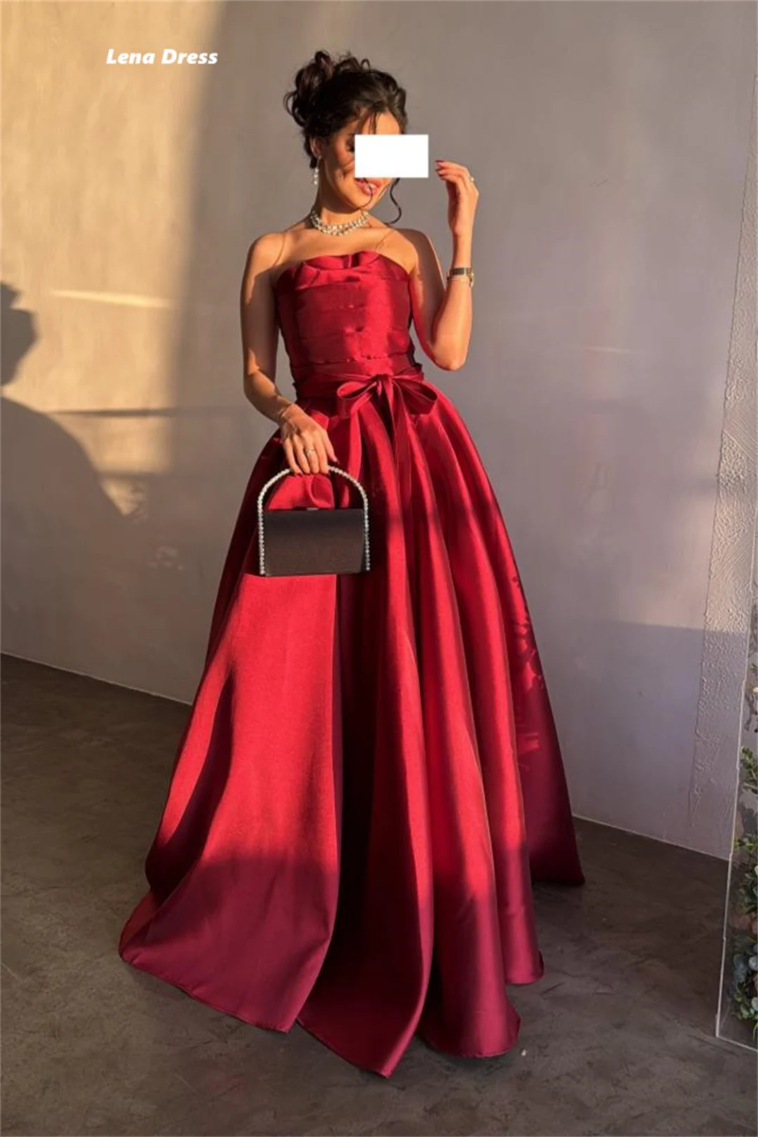 Lena Custom Made Luxury Women Evening Dress Women Elegant Party Dresses Woman Wedding Satin Strapless Line A Special Occasions