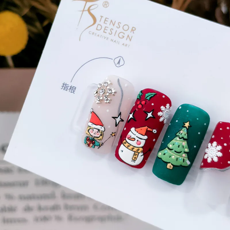 5D Thin Tough 3D Nail Stickers Self Adhesive Christmas Carol Theme Premium Glossy Vinyl for Women Party Decor