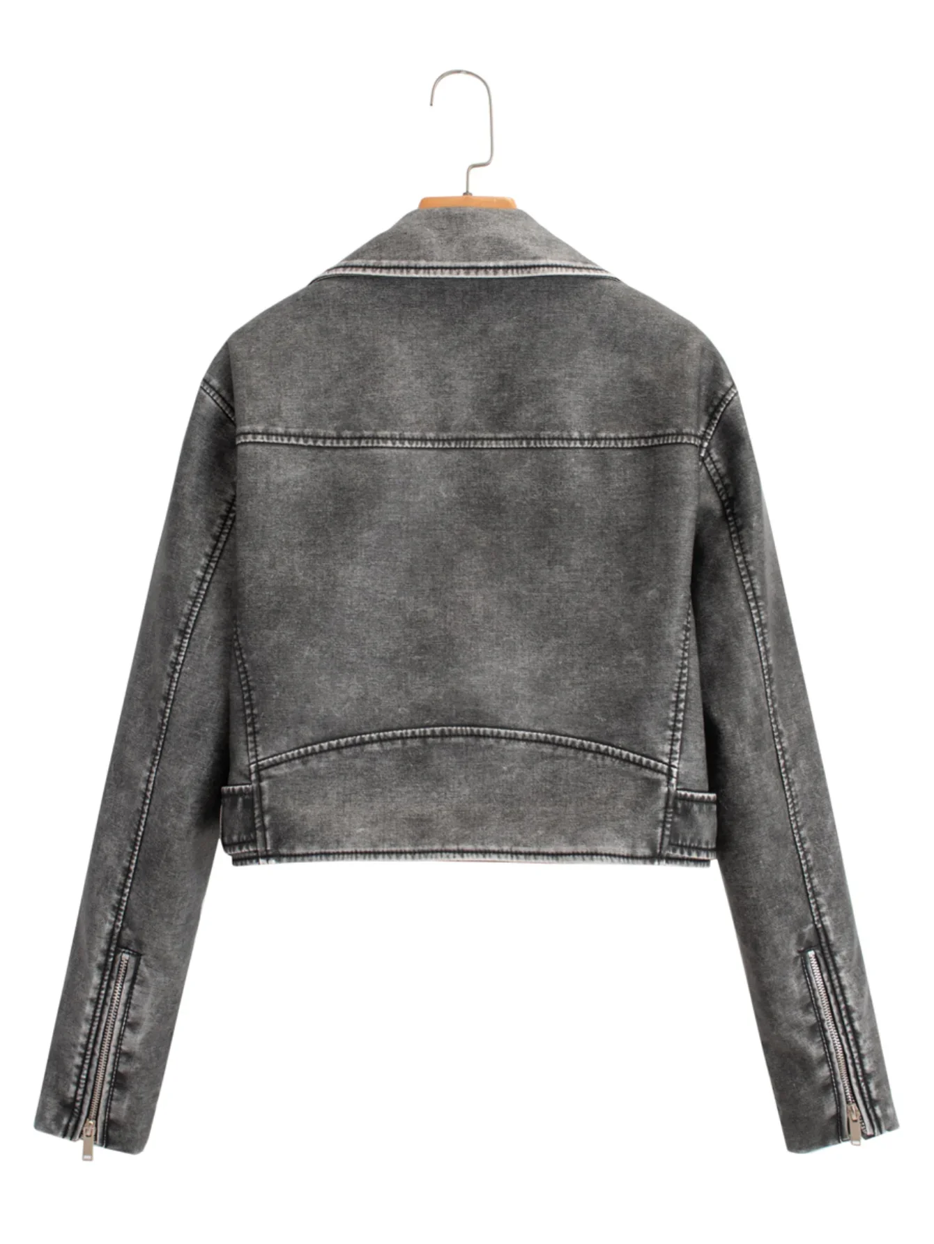 سترة قصيرة بسحاب للنساء من جلد البولي يوريثان الصناعي سترة عالية الشارع للدراجات النارية ملابس خارجية عتيقة