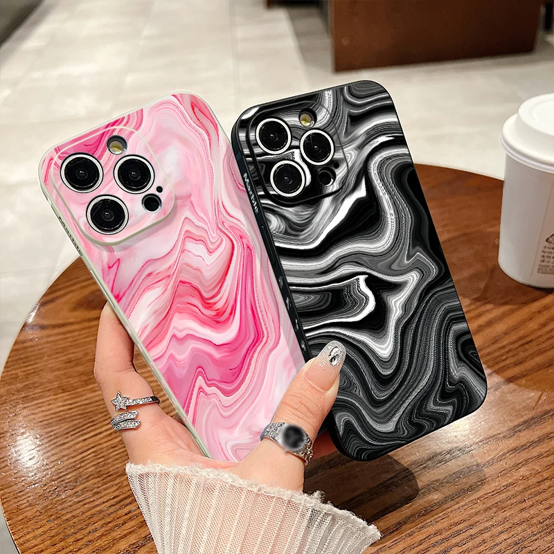 Watercolor Marble Case For iPhone 14 15 Pro Max Coque iPhone 13 12 Pro Max 11 Luxury Colorful Shockproof Silicone Soft Cover