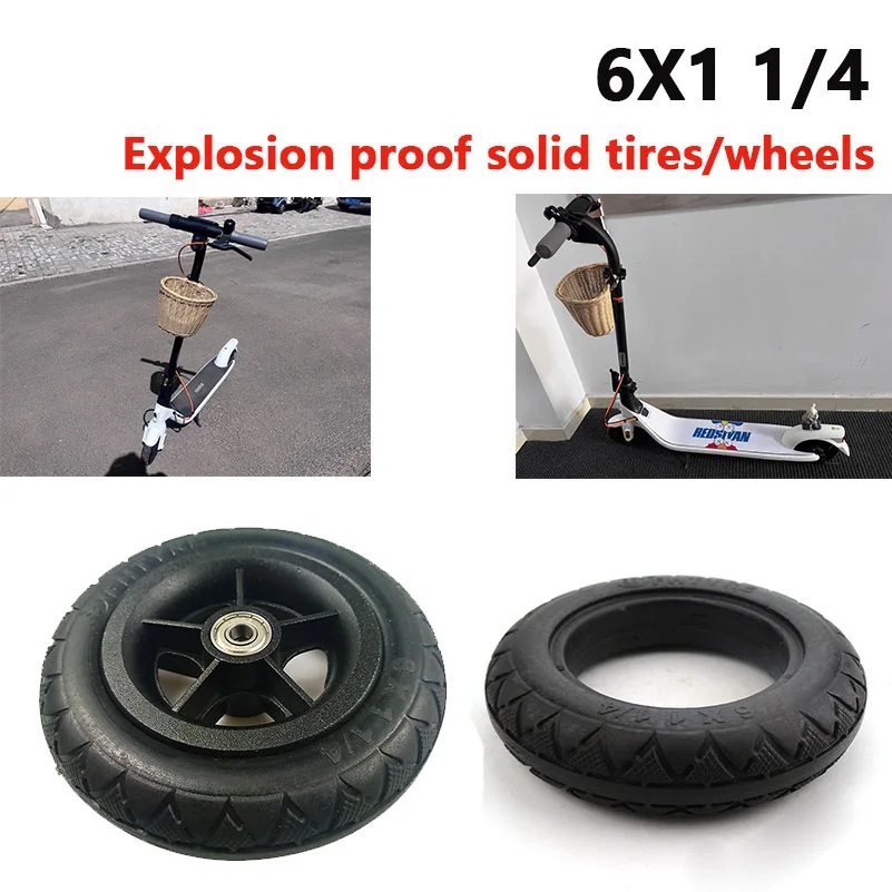 New 6x1 1/4 non inflatable solid tire solid wheel for electric scooters  electric bicycles  tire replacement parts