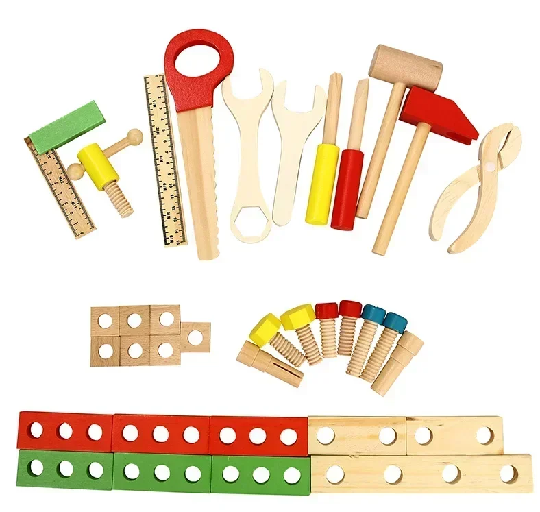 [Drôle] outils de réparation en bois enfant charpentier Construction boîte à outils garçon semblant jouer mécanique entretien modèle Kits de Construction jouet