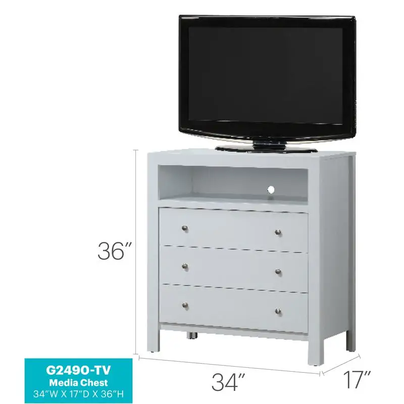 Elegant White Transitional Media Chest TV Stand  for Living Room Storage Unit
