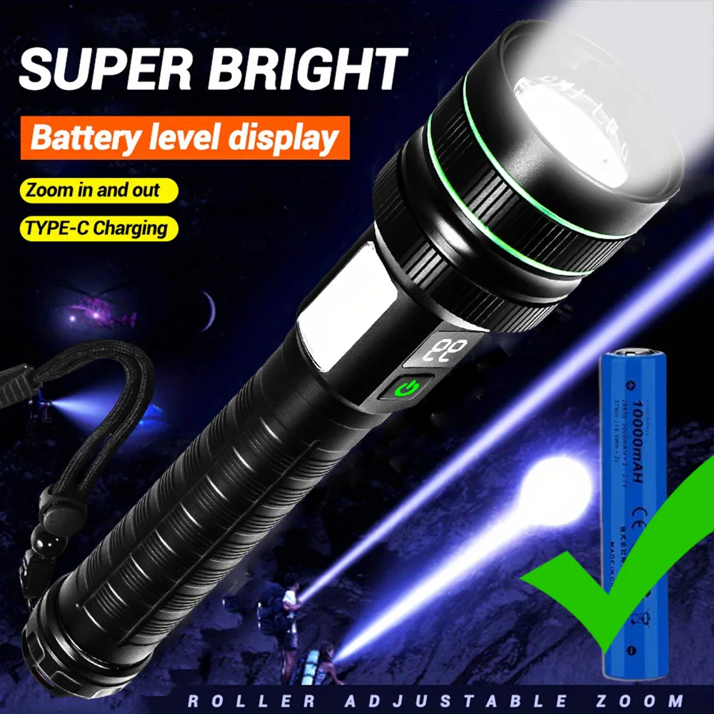 

Super bright LED flashlight high power strong light long-range tactical flashlight, long outdoor hiking camping repair emergency