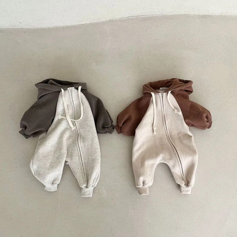 

2025 Autumn New Baby Long Sleeve Hooded Romper Newborn Cotton Clothes Infant Boy Girl Patchwork Loose Casual Jumpsuit 0-24M