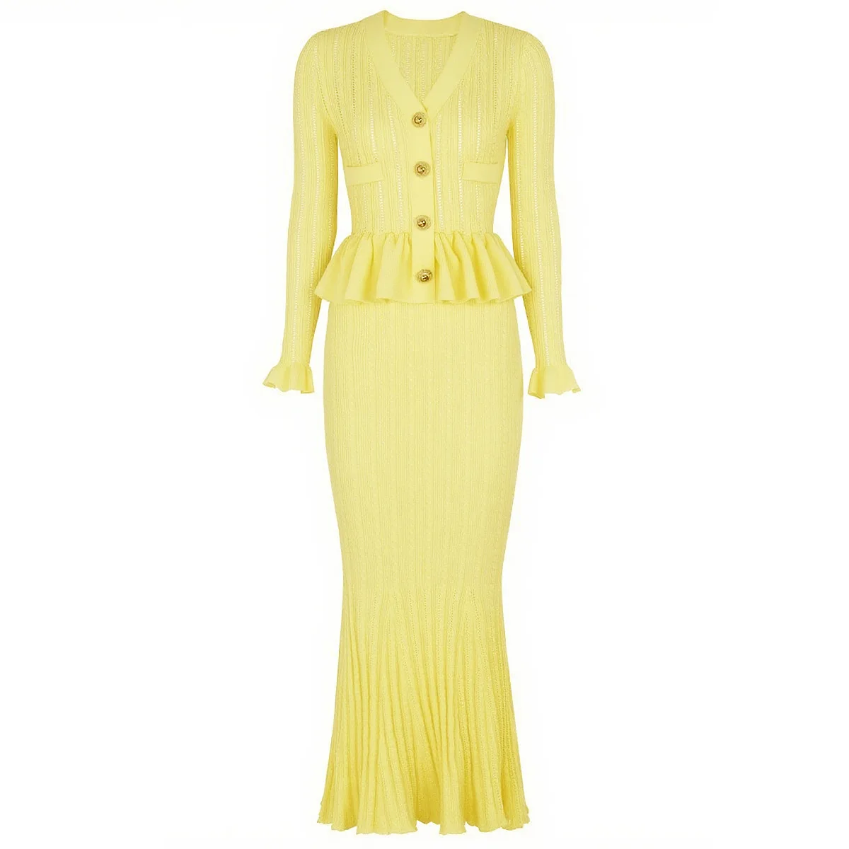 

ZJYT Spring 2026 New Fashion Long Knitted Sweater Dresses for Women Elegant Ruffles Patchwork Mermaid Evening Party Dress Black