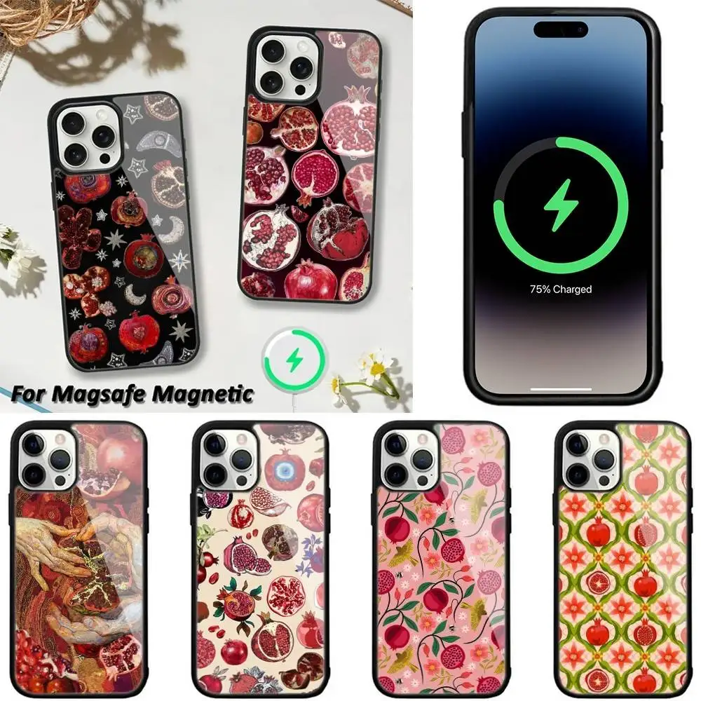 Fruit Pomegranate Painting Phone Case For iPhone 16,15,14,13,12,11,Plus,Pro,Max,Mini Magsafe Magnetic Wireless Charging