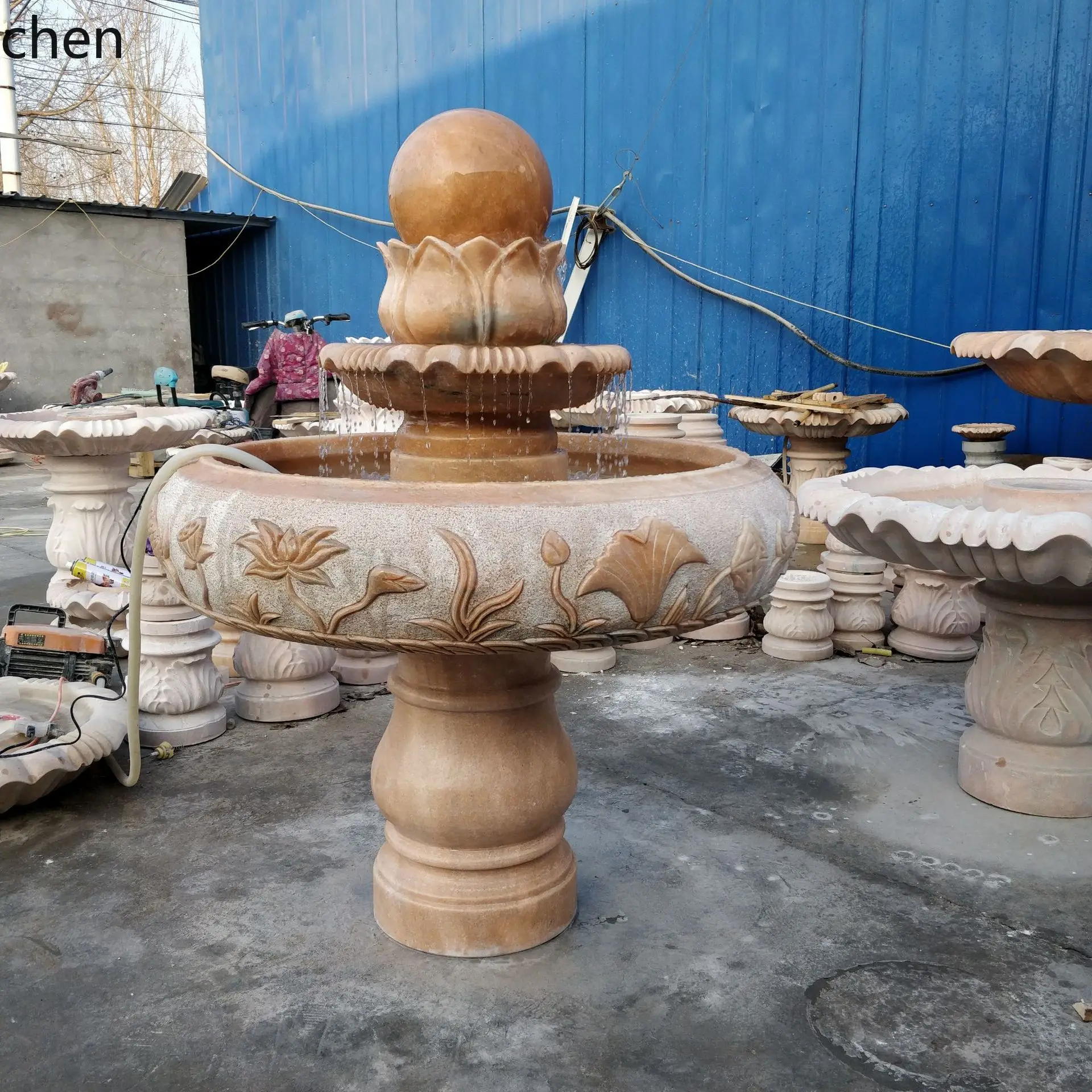 CZ Stone Carving Feng Shui Ball Fountain Stone Water Courtyard Garden Water Bowl Stone Basin Landscape Water Feature Ornament