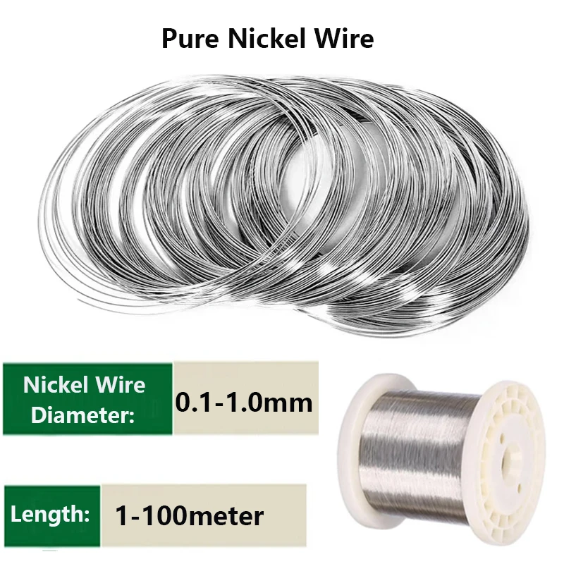 Ni 99.99% Pure Nickel Wire 0.1/0.2/0.25/0.3/0.35/0.4/0.6/0.8/0.9/1mm Metal Nickel Electrode Wire Nickel Alloy Wire 1-100meter