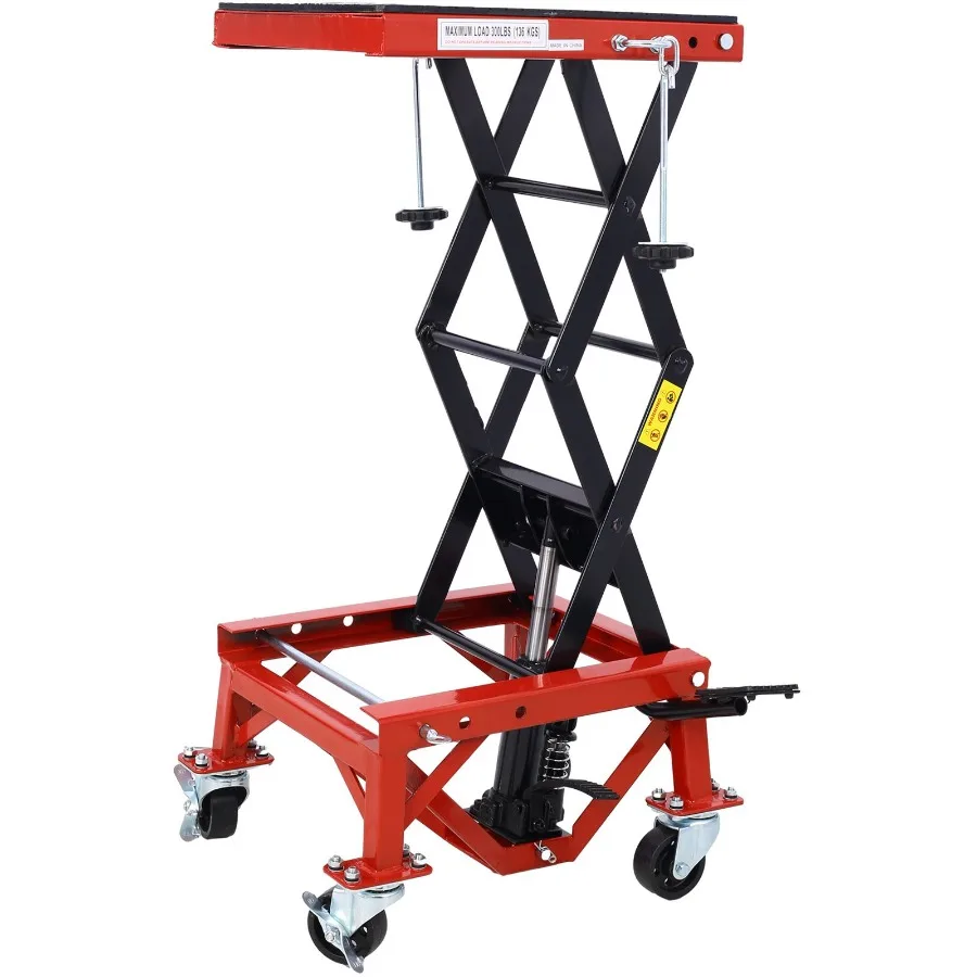 

300 lbs Hydraulic Motorcycle Scissor Jack Lift Foot Step Wheels for Small Dirt Bikes red color