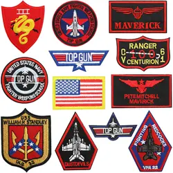 Fashion Embroidered Iron on Patches for Flight Jacket Top Gun Series Aviator Morale Badge Colored USA Flag Thermo Cloth Stickers