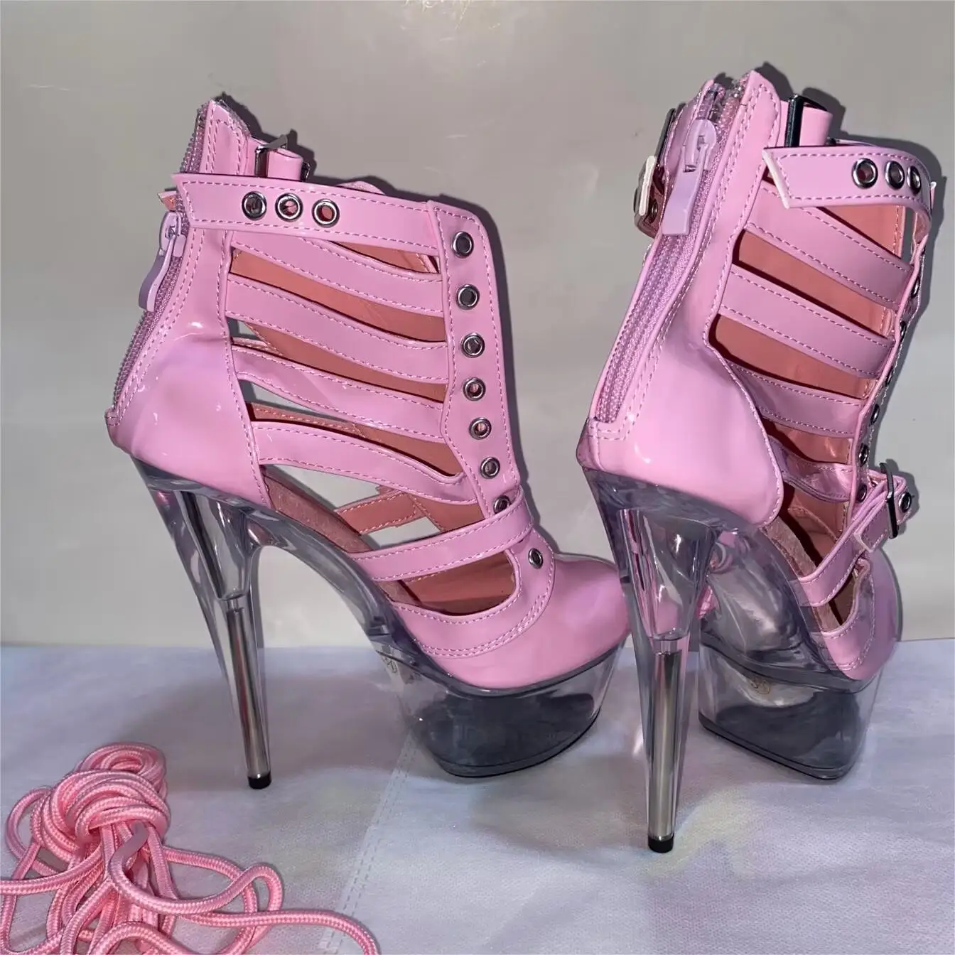 Pole Dancing Heels 13-23cm fashion lace-up, gladiator ankle boots, Hollow exotic dancer modern runway shoes